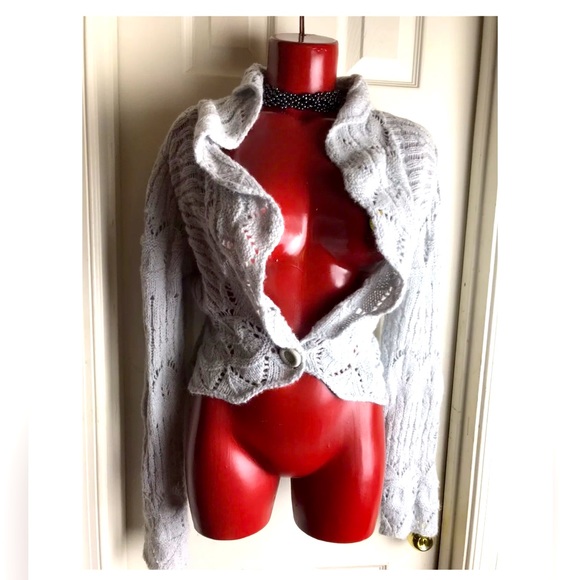 Anthropologie Tapemeasure Light Gray Crocheted Open Cardigan Sweater - L Large - Picture 1 of 9